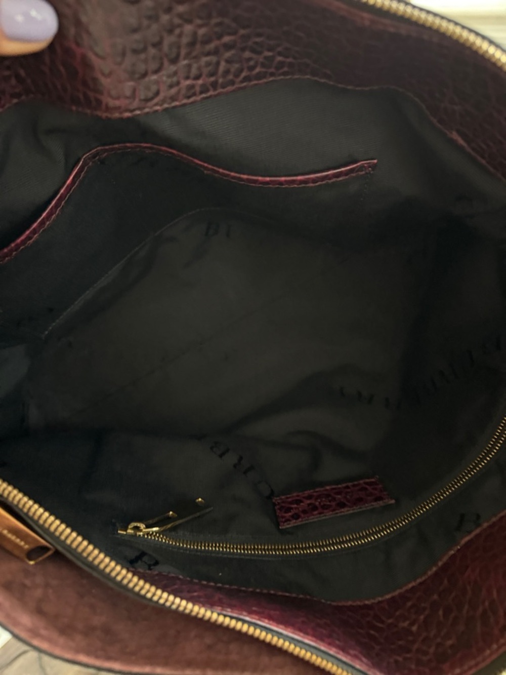RARE Burberry burgundy pebbled Leather Tote with straps  Nordstrom collaboration - Picture 14 of 15